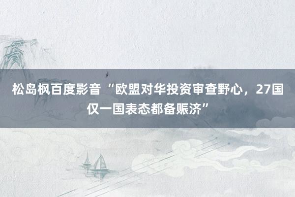 松岛枫百度影音 “欧盟对华投资审查野心，27国仅一国表态都备赈济”